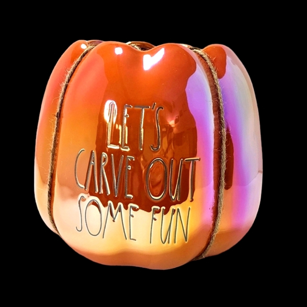 Rae Dunn Large Let's Carve Out Some Fun Orange Iridescent Planter/Bowl